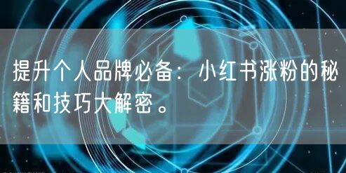 提升个人品牌必备：小红书涨粉的秘籍和技巧大解密。