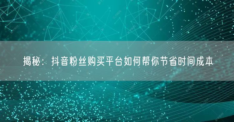揭秘：抖音粉丝购买平台如何帮你节省时间成本