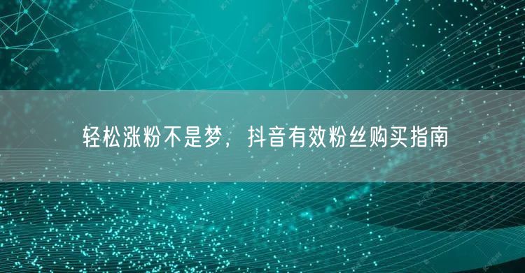 轻松涨粉不是梦，抖音有效粉丝购买指南