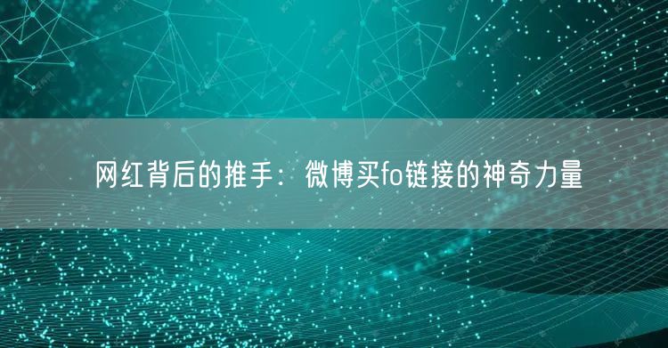 网红背后的推手：微博买fo链接的神奇力量